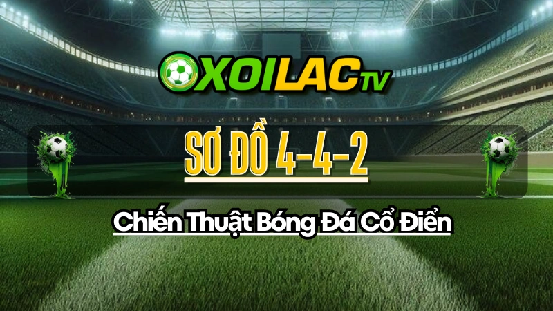 Mô tả chi tiết sơ đồ 4-4-2 trong chiến thuật bóng đá, thể hiện vị trí của 4 hậu vệ, 4 tiền vệ và 2 tiền đạo một cách cân bằng và chắc chắn.